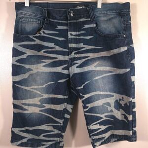 Diamond Stash Shorts  Mens 36 Denim Blue Jean Zebra Camo Animal Print
